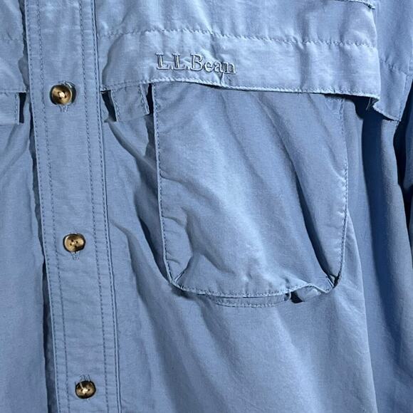 LL Bean Utility Blue Nylon Fishing Hiking Outdoor Short Sleeve Button Shirt XL - Picture 8 of 12